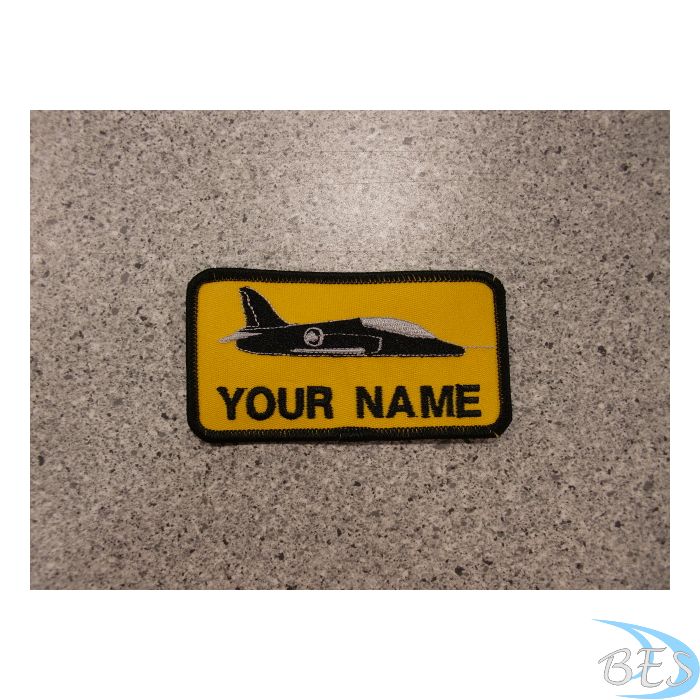 Hawk Nametag on Yellow Fabric